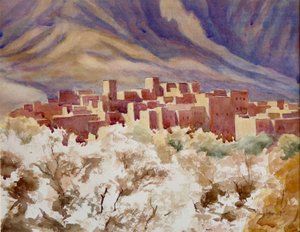 Květ mandloně, Todra Gorge, 2000 (akvarel) od Clive Wilson