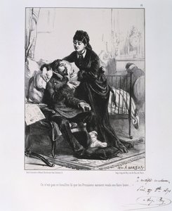 Francouzsko-pruská válka 1870-1871: Zraněný voják je ošetřován a živen. Ze série litografií Clementa Augusta Andrieuxe o Gardes Nationales.