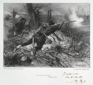 Francouzsko-pruská válka 1870-1871: Francouzští puškaři. Ze série litografií Clementa Augusta Andrieuxe o Gardes Nationales.