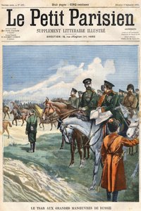 Car (Mikuláš II.) k velkým manévrům Ruska. Obálka “”Le Peute Parisien”” z 8.9.1901.