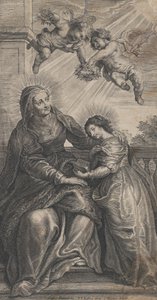 Výchova Panny Marie, se Svatou Annou a Pannou Marií čtením se dvěma p..., ca. 1700-24. od Coenrad Waumans