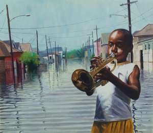Boy With Horn, 2010 (olej na palubě) od Colin Bootman