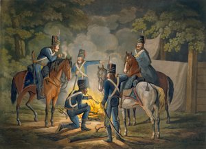 Pruští husaři na noční hlídce, kolem 1799-1802