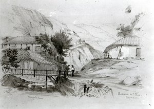 Bergerův dům, Valparaiso, 1834 (tužka a wc na papíře) (černobílá fotografie)