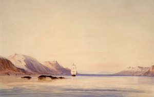 Průzkumná loď HMS "Beagle" v Beagle Channel, Tierra del Fuego od Conrad Martens