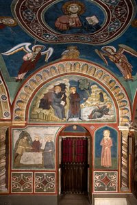 Různé epizody ze života Saint Benoita: uprostřed „Zázrak Saint Placide““ Svatý Benoit z Nursie díky zásahu svého prvního učedníka Saint Maur zachrání mladého Placida uloveného v proudu jezera. Níže je zázrak od Consolo