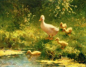 Matka s kachnami (olej na plátně)