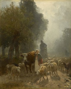 Jít na trh za mlhavého rána, 1851 od Constant Emile Troyon