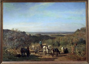 Sklizeň na břehu Seiny obraz Suresnes od Constanta Troyona (1810-1865) Slunce z 19. století. 0,97x1,39 m Paříž, musee d
