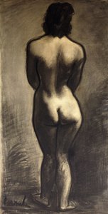 Stojící akt; Nu Debout - Stand Naakt, c. 1930 (černá křída a černý lavír na papíře)