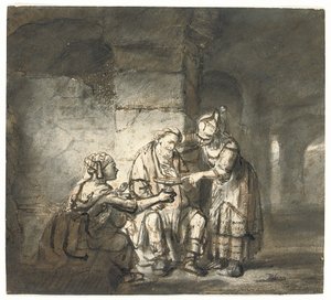 Lot a jeho dcery (Genesis 19:33) (černá a červená křída, pero a hnědý inkoust) od Constantin Daniel van Renesse