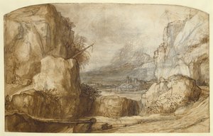 Horská krajina (pero, hnědý inkoust, štětec a křída na papíře) od Constantin Daniel van Renesse