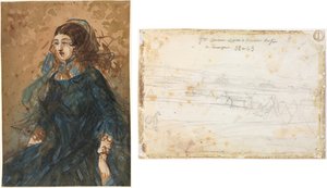 Žena v modrých šatech (recto); Scéna z válečného tábora (verze) od Constantin Guys