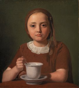 Portrét malé holčičky, Elise Købke, s pohárem před sebou, 1850