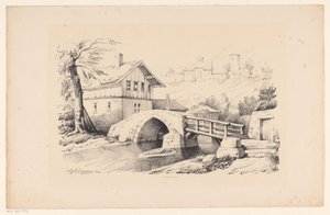 Most a dům v kopcovité krajině Krajina (název série) od Constantinus Cornelis Huysmans