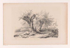 Venkovská cesta s odpočívajícím mužem a ženou Krajina (název série) od Constantinus Cornelis Huysmans