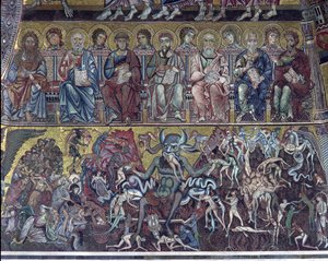 Peklo, detail Posledního soudu z klenby nad apsidou, mozaika 1225