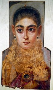 Koptské umění: mladá žena zvaná „The Europeenne““ Fayoum (Fayum) (kolem 160 n. l.) Malování voskem na dřevo. Paříž, muzeum Louvre