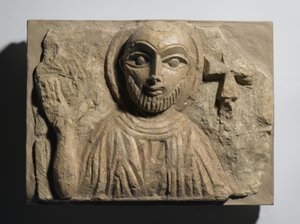 Busta světce, z Egypta, 4.-5. století (malovaný vápenec) od Coptic Coptic