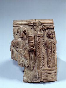 Koptské umění: fragment slonovinové tabulky představující vzkříšení Lazara. 6. století našeho letopočtu. Paříž, muzeum Louvre
