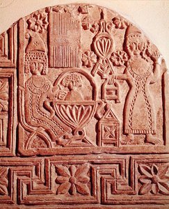 Stéla znázorňující koupání malého Ježíška od Coptic Coptic
