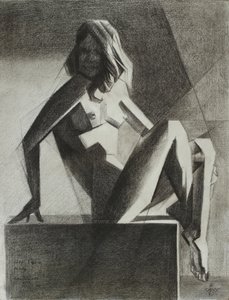 Sedící geometrický akt od Corné Akkers