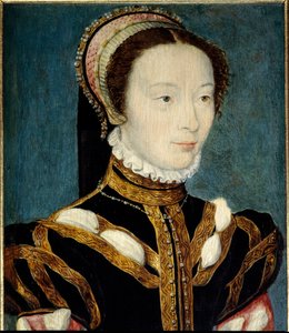 Portrét Johanky z Halluinu nebo Johanky z Halluynu (narozena v roce 1530), čestné dámy královny Kateřiny Medicejské (Caterina de Medici) v letech 1547 až 1557. Obraz Corneille De Lyon (Corneille de The Hague) (1500/1510-1574 ). Olej na dřevě. Rozměr: 0,14 