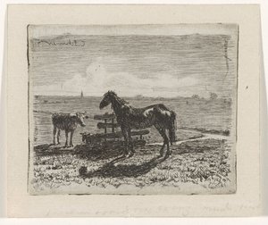 Pastvina s koněm a dvěma krávami od Cornelis Albertus Johannes Schermer