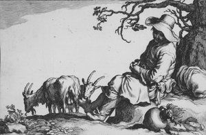 Pastýř s pastevcem koz a kozami, z cyklu Šestnáct selských poddaných, 17. století. od Cornelis Bloemaert