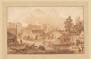 Výhled na vesnici s rybníkem od Cornelis Brouwer