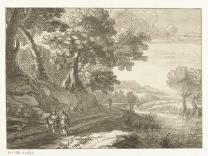 Italská krajina se třemi turisty od Cornelis Brouwer