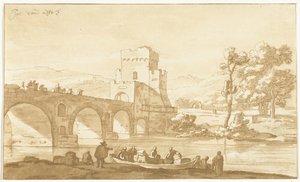 Ponte Molle nedaleko Říma od Cornelis Brouwer