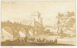 Ponte Molle nedaleko Říma od Cornelis Brouwer