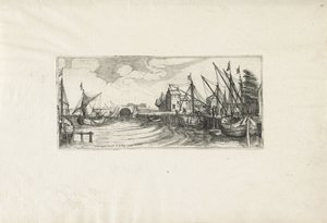 Pohled na přístav se zámkem Krajiny (název série) od Cornelis Claesz van Wieringen (possibly)