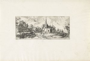 Krajina s výhledem na kostel ve vesnici Krajiny (název série) od Cornelis Claesz van Wieringen (possibly)