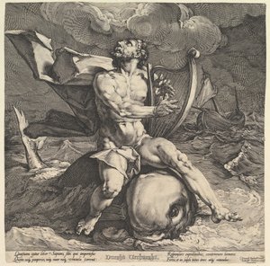 Arion na delfínovi, ca. 1599 od Cornelis Cornelisz van Haarlem