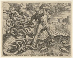 Herkules dobývá hydru Lerny Labors of Hercules (název série) od Cornelis Cort