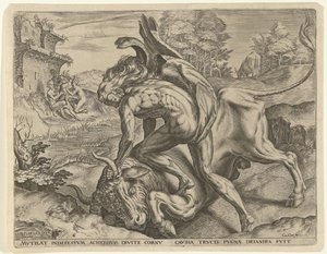 Hercules zápasí s Achelousem Labors of Hercules (název série) od Cornelis Cort