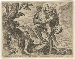Herkules zápasí s Antaeem Labors of Hercules (název série) od Cornelis Cort
