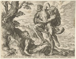 Herkules zápasí s Antaeem Labors of Hercules (název série) od Cornelis Cort