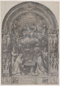 Korunovace Panny Marie se svatým Vavřincem, svatým Pavlem, svatým Petrem a svatým Sixtem, 1576. od Cornelis Cort
