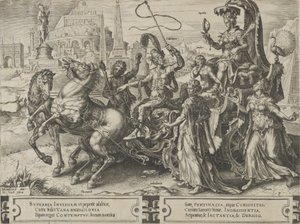 Triumph of Pride, z Cyklus proměn lidských záležitostí, deska 3, 1564.