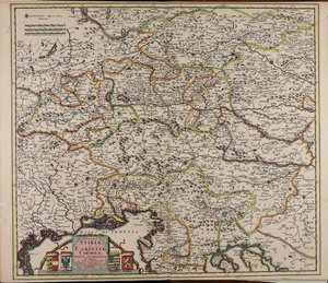 Ducatus Stiriae et Carintiae Carniolae Cilleiae que comitatus nova tabula que et pars est meridionalior circuli Austriaci od Cornelis Danckerts