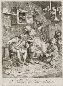 Slavný švec, list 3 ze série tří žánrových výjevů od Cornelis Dusart