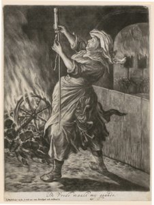 Žena zapaluje světlici, list 5 ze série „Všeobecná radost z obléhání Namuru Vilémem III. roku 1695“ od Cornelis Dusart