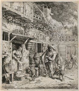 Hráč na lyru se svým tančícím psem od Cornelis Dusart
