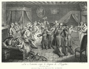 La Rancune řeže klobouk Ragotin (rytina) od Cornelis Engelbrechtsen