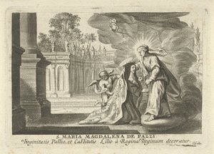 Marie dává liliovou ratolest svaté Maří Magdaleně de Pazzi