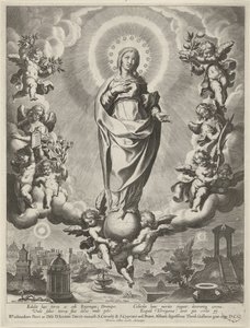 Marie na zeměkouli, obklopená anděly od Cornelis Galle (I)