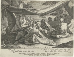 Hudební společnost s mužem za virginal od Cornelis Galle (I)